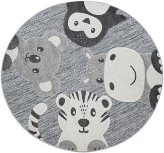 Paco Home Kinderteppich Tweet 461, rund, Höhe: 12 mm, Flachgewebe mit Hoch-Tief-Effekt, Motiv Tiere, Outdoor geeignet