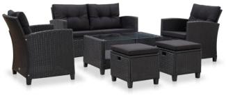 vidaXL 6-tlg. Garten-Sofagarnitur mit Auflagen Poly Rattan Schwarz 46151