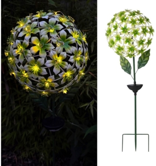 Online-Fuchs Gartenstecker aus Hibiskus Blüten mit LED-Solar Beleuchtung - Beetstecker aus Metall (grüne, gelbe oder lila Blüten, Deko für Garten, Terrasse, Balkon) 110 cm groß - Lichterkette mit 30 warmweißen LED´s