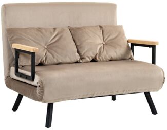 HOMCOM Schlafsofa Polystersofa mit Samtoptik und Rückenkissen, Klappbett 1 Teile, mit Verstellbarer Rückenlehne, Blau