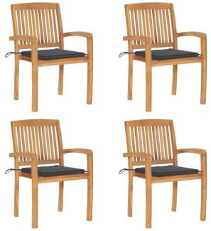 vidaXL Stapelbare Gartenstühle mit Kissen 4 Stk. Massivholz Teak 3073210