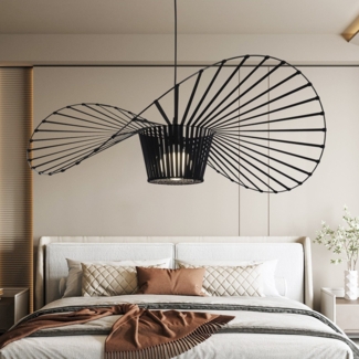 ZMH Vertigo Pendelleuchte 140CM E27 - Modern Schwarz Kronleuchter Wohnzimmer Retro Hängelampe Glasfiberstahl + Polyurethan Esstischlampe Hut Hängeleuchte Max. 40W Ohne Leuchtmittel