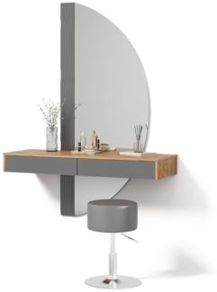 Livinity® Schminktisch Ascona, Grau/Eiche, mit Beleuchtung und Hocker