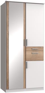 Kleiderschrank >Kalindi I< in Weiß Plankeneiche - 90x198x58cm (BxHxT)