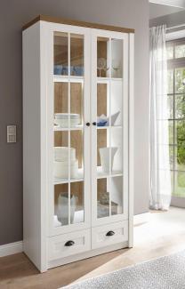 Landhaus Wohnzimmer Glasvitrine Standvitrine 90cm pinie weiß eichefarben hell
