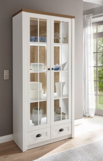 Landhaus Wohnzimmer Glasvitrine Standvitrine 90cm pinie weiß eichefarben hell