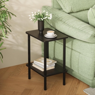 Beistelltisch Holz 2 Tier Schwarz Nachttisch Schmal 40x30x52cm Stauraum Kleiner