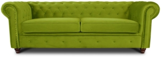 Sofa Chesterfield Asti 3-Sitzer, Couchgarnitur 3-er, Sofagarnitur, Couch mit Holzfüße, Polstersofa - Glamour Design, Velours (Hellgrün (Velvet 75))