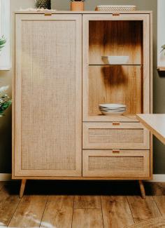 Highboard Niran Sonoma Eiche mit Bast - Dekor 102 cm