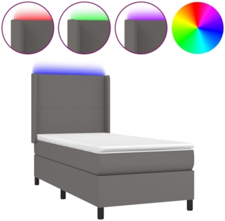 vidaXL Boxspringbett mit Matratze & LED Grau 90x190 cm Kunstleder 3139239
