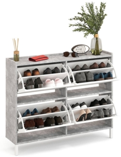 KOMTO Schuhschrank Madrid 4 Schuhregal Geschlossen mit 4 Klappen Schuhkipper Einfache Montage Shoe Cabinet 108 x 25 x 87 cm (BxTxH)