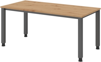 bümö manuell höhenverstellbarer Schreibtisch 160x80 cm in Asteiche, Metall-Gestell: Graphit - PC Tisch höhenverstellbar & belastbar bis 140 kg, Büro- und Computertisch, QS-16-R-G