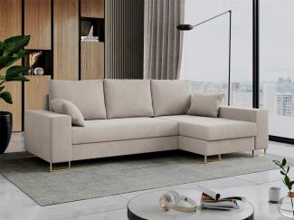 Ecksofa, Bettsofa, L-Form Couch mit Bettkasten - DORIAN-L - Milchig Velvet