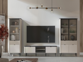 Wohnzimmer-Set Rotevio II (Farbe: Cashmere / Cashmere + Steingrau)