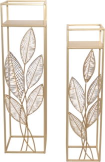 2tlg. Blumenständer-Set aus Metall, mit Blattmotiven, gold