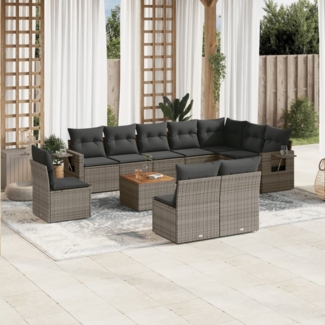 ZMH Garten-Essgruppe 11-tlg. Garten-Sofagarnitur mit Kissen Grau Poly Rattan, (Set, 5-tlg, 10x Sofa 1 x Gartentisch 11 x Rückenkissen 10 x Sitzkissen), Outdoor Loungemöbel Stauraum mit wasserfestem Beutel
