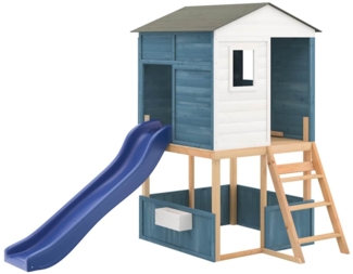 vidaXL Spielturm Weiß und Blau Massivholz Tanne 3376143