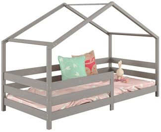 IDIMEX Kinderbett RENA, Hausbett Montessori Bett 90x200 Kinderbett Rausfallschutz Kiefer