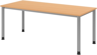 bümö höhenverstellbarer Schreibtisch H-Serie 180x80 cm in Buche, Gestell in Silber - großer PC Tisch für's Büro manuell höhenverstellbar, Computertisch verstellbar, HS-19-6