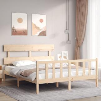 Massivholzbett mit Kopfteil 5FT King Size (Farbe: Braun)