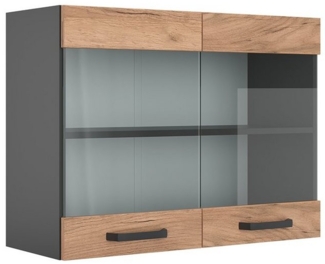 VICCO Küchenschrank R-Line Hängeschrank Unterschrank Küchenzeile Küchenunterschran Anthrazit (Eiche, Hängeglasschrank 80cm)