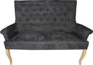 Casa Padrino Designer Chesterfield Sitzbank / Sofa Dunkelgrau / Holzfarben - Retro Salon Möbel Barock