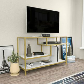 Dmora TV-Schrank Vega 120x39x75 cm Gold 3 Böden 3 Fächer