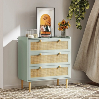 BlingBin Kommode Böhmisch Komodenschrank Anrichte Sideboard Beistellschrank (Aufbewahrungsschrank mit 3 Schubladen, Rattan-Fronten, Holzwerkstoffe, 1 St, Gesamtmaße: 80 x 40 x 87,5 cm, Belastbarkeit: 25kg), Buffetschrank für Wohnzimmer, Flur, Eingan...