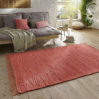 TaraCarpet Teppich Flickenteppich TaraCarpet Sylt mit Fransen, rechteckig, Höhe: 5 mm, Wohnzimmer Schlafzimmer Küchenteppich rot 120x180