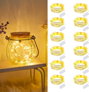 12-teiliges batteriebetriebenes Lichterketten-Set, 2 m langer LED-Lichterkranz (20 mm Durchmesser), wasserdichte Mini-Lichterkette mit Batteriefach, ideal für Hochzeiten, Partys und Weihnachten.