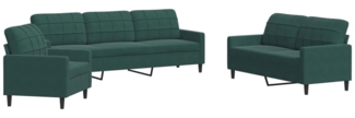 vidaXL 3-tlg. Sofagarnitur mit Kissen Dunkelgrün Samt 3278433