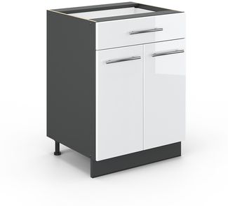 Küchenunterschrank Fame-Line Weiß Hochglanz 60 cm mit Schublade, ohne Arbeitsplatte Vicco