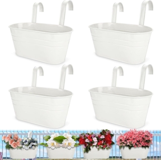 Metall Hängeblumentopf 4er Set 27.5cm Weiß für Balkon Garten