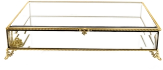 Glas-Box mit Spiegelboden, 35 x 25 x 8 cm - Aufklappbare Deko-Box, Gold