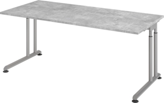 bümö höhenverstellbarer Schreibtisch Z-Serie 180x80 cm in Beton, Gestell in Silber - großer PC Tisch für's Büro manuell höhenverstellbar, Computertisch verstellbar, ZS-19-M-S