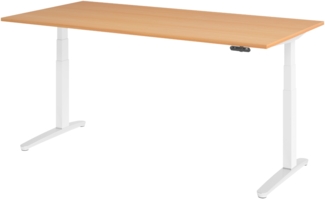 bümö elektrisch höhenverstellbarer Schreibtisch 200x100 cm mit Memory-Steuerung - Design Schreibtisch höhenverstellbar elektrisch, elektrischer Schreibtisch Buche, Gestell weiß/alu, XBHM2E-6-WC
