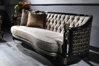 Casa Padrino Luxus Barock Chesterfield Sofa Silbergrau / Schwarz / Gold 231x94 x H. 83 cm