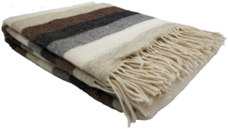 Wohndecke Fair de luxe Wolle pur | 100% Wolle mit Fransenborde (Neuseelandwolle, Grau/Taupe/Chocolate Chip)