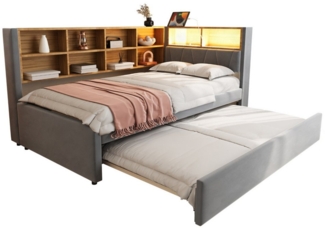 REDOM Kinderbett Doppelbett Stauraumbett Gästebett (Daybett Tagesbett Schlafsofa mit Ausziehbett 90x190 cm, USB-Steckdosen und viel Stauraum, Geeignet für kleine Apartments, 90x200 cm), ohne Matratze