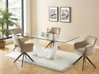 Vente-unique - Drehstuhl 6er-Set mit Armlehnen - Samt & schwarzes Metall - Beige - KONYA