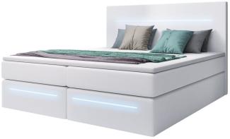 Boxspringbett Sejour mit LED u. Stauraum 200x200 Weiß H2