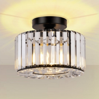 POPOLIC Deckenleuchte Pendelleuchte, Moderne Kristall Kronleuchter mit Glas Lampenschirm, Semi Unterputz Deckenleuchte für Wohnzimmer, Schlafzimmer, Esszimmer