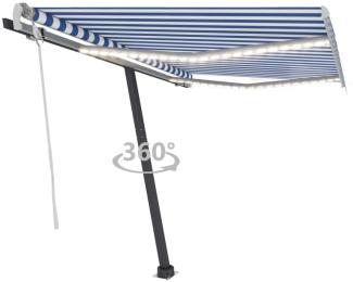 vidaXL Markise Manuell Einziehbar mit LED 300x250 cm Blau und Weiß 3069701