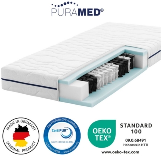 PURAMED Taschenfederkernmatratze 80x200 cm | Härtegrad H3 | Höhe 20 cm | ergonomische 7-Zonen Matratze | waschbarer Mikrofaser-Bezug | Oeko-TEX® & CertiPUR Zertifiziert | produziert in Deutschland