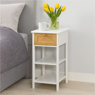 HTI-Living Telefontisch Beistelltisch Weiß mit Schublade in Holzoptik (Stück, 1-St, 1 Beistelltisch), Nachttisch Blumenhocker Telefontisch