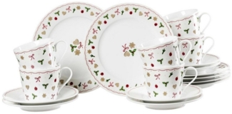 Ritzenhoff & Breker Kaffeeservice, Weiß, Grün, Rot, mit weihnachtlichen Motiven, (18-tlg), 6 Personen, Porzellan, Spülmaschinengeeignet