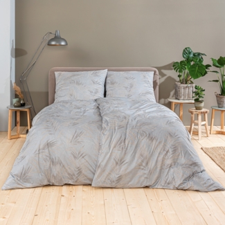 Estella Mako Jersey Bettwäsche 135x200 Keno natur silber Farn Blätter 6941-230