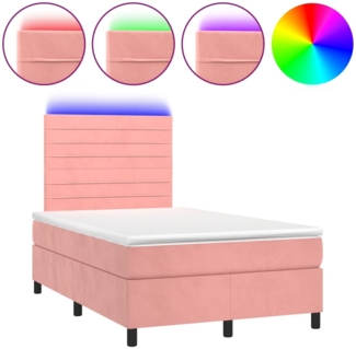vidaXL Boxspringbett mit Matratze & LED Rosa 120x190 cm Samt 3270322