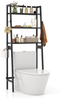 COSTWAY Badregal, stehend, 3 Ablage, Toilettenpapierhalter&2 Haken, Metall