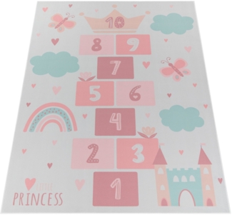 Paco Home Kinderteppich Bino 585, rechteckig, Höhe: 4 mm, Spielteppich, Kurzflor, Motiv Regenbogen & Hüpfkästchen